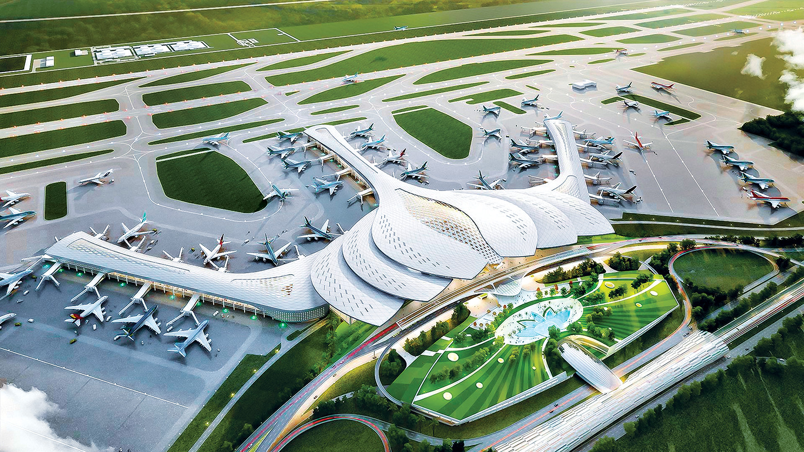 Để đáp ứng nhu cầu di chuyển ngày càng tăng của các du khách, Việt Nam đang xây dựng siêu sân bay Long Thành đẳng cấp quốc tế. Hãy xem hình ảnh này để tưởng tượng về một cánh cửa phương đông mới cho xứ sở Việt Nam.