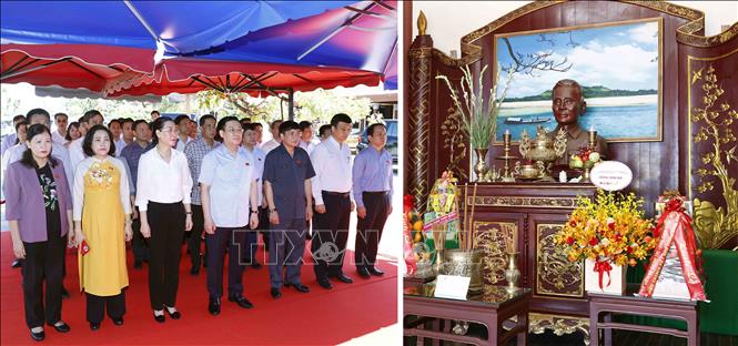 Chủ tịch Quốc hội Vương Đình Huệ và đại biểu dâng hương tưởng nhớ cố Thủ tướng Chính phủ Phạm Văn Đồng - Ảnh: TTXVN