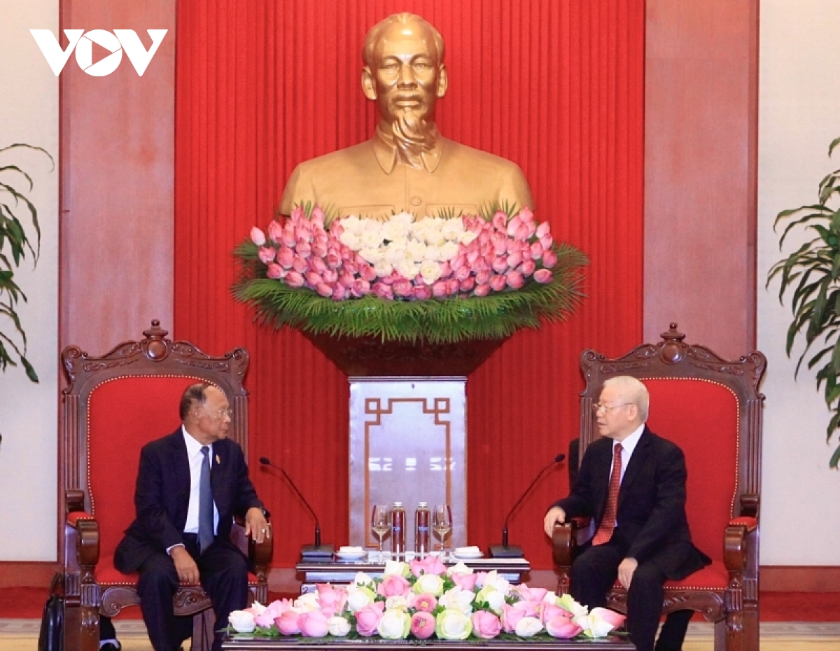 Tổng Bí thư Nguyễn Phú Trọng tiếp Chủ tịch Quốc hội Vương quốc Campuchia - Ảnh 2.