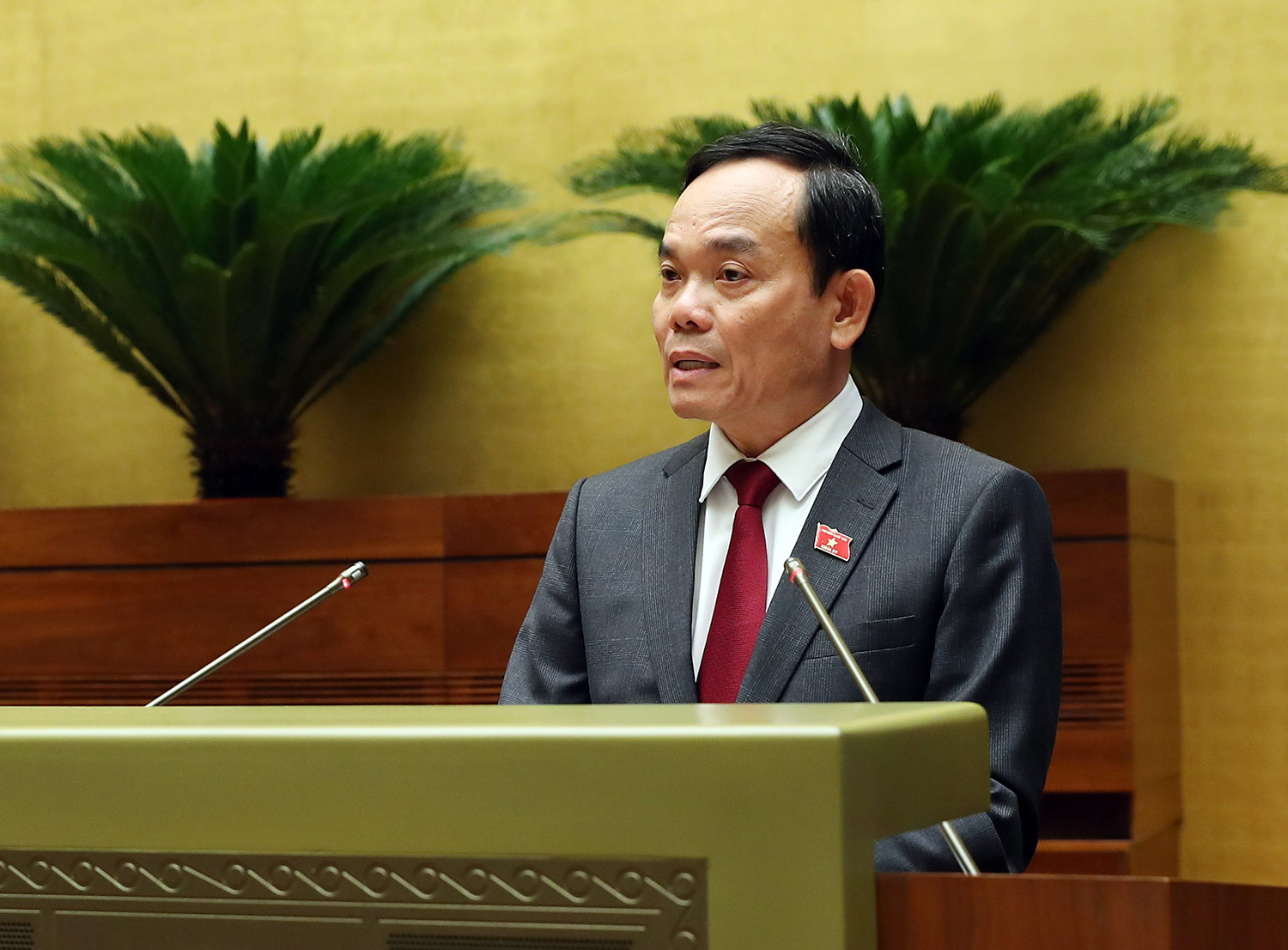 Phó Thủ tướng Trần Lưu Quang trình bày Báo cáo trước Quốc hội - Ảnh: VGP/Nhật Bắc