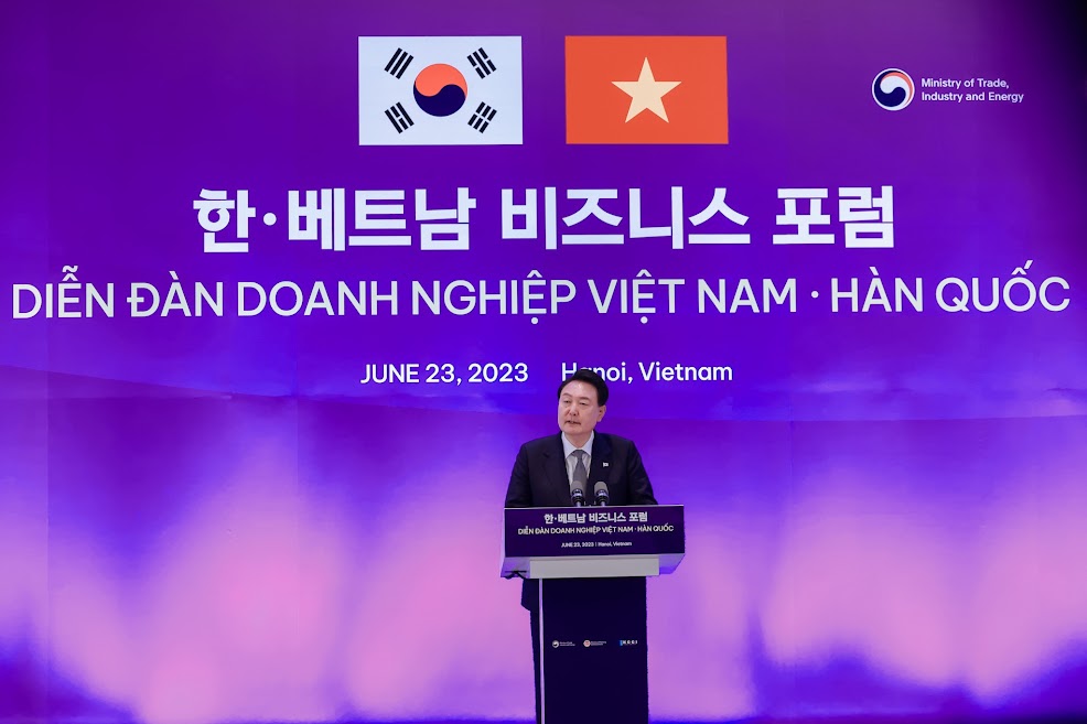 Tổng thống Hàn Quốc Yoon Suk Yeol cho rằng quan hệ Hàn Quốc - Việt Nam là mẫu mực trên thế giới - Ảnh: VGP/Nhật Bắc