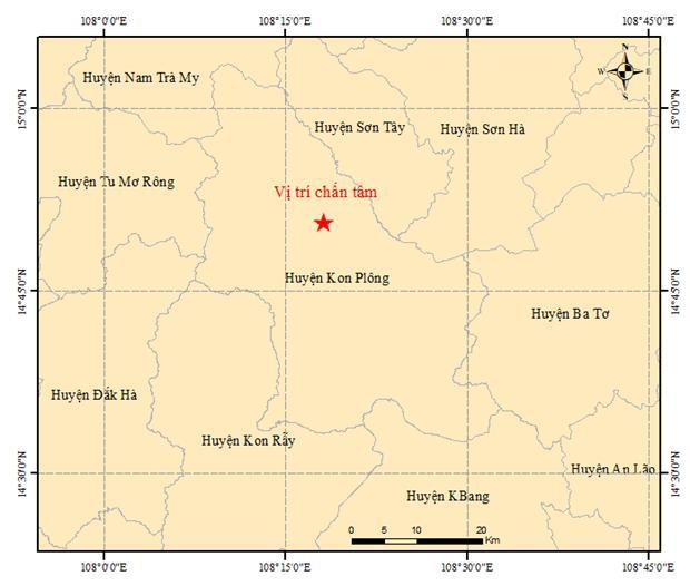 Liên tiếp 9 trận động đất tại huyện Kon Plông, tỉnh Kon Tum trong sáng nay