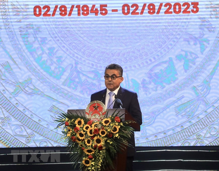 Ông Saadi Salama, Đại sứ Palestine tại Việt Nam, Trưởng đoàn Ngoại giao phát biểu - Ảnh: TTXVN