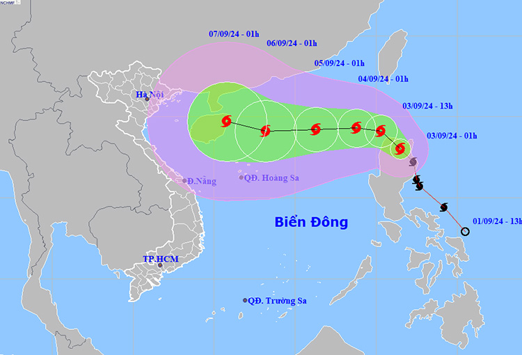 Thời tiết ngày 3/9: Dự báo khoảng chiều và đêm 3/9, bão Yagi đi vào Biển Đông- Ảnh 1.