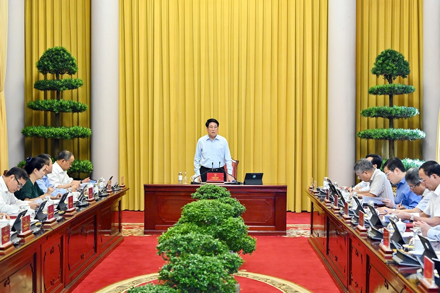 Chủ tịch nước Lương Cường làm việc với Văn phòng Chủ tịch nước về triển khai nhiệm vụ trọng tâm- Ảnh 1.