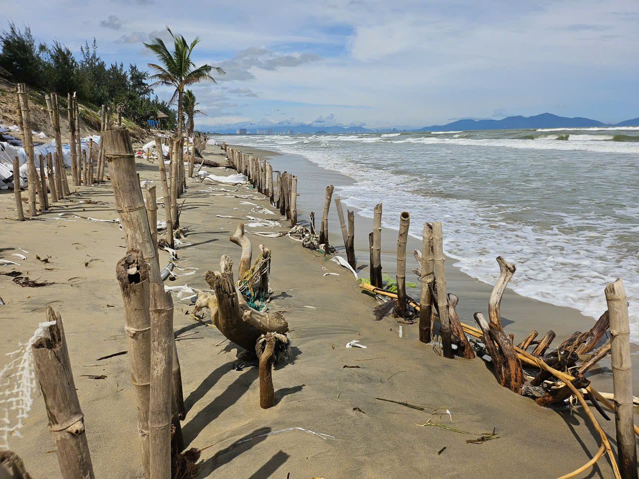Nỗ lực dựng kè chắn sóng, bảo vệ bờ biển Hội An trước bão Kalmaegi- Ảnh 2.