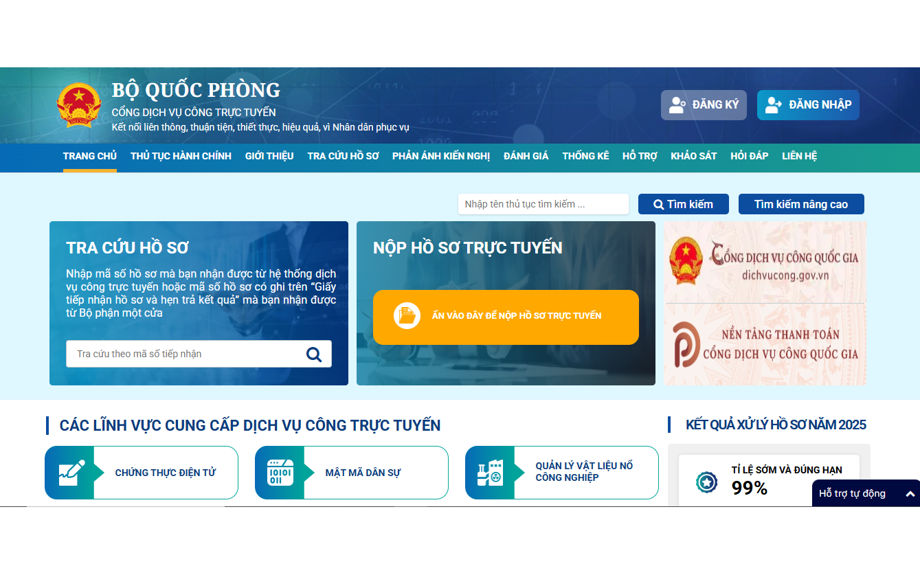 Bộ Quốc phòng công bố 52 thủ tục hành chính thực hiện trên môi trường điện tử
