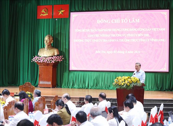 Tổng Bí thư Tô Lâm: Hợp nhất Vĩnh Long, Bến Tre và Trà Vinh là một lựa chọn có tính đột phá- Ảnh 3. Tổng Bí thư Tô Lâm: Hợp nhất Vĩnh Long, Bến Tre và Trà Vinh là một lựa chọn có tính đột phá- Ảnh 3.