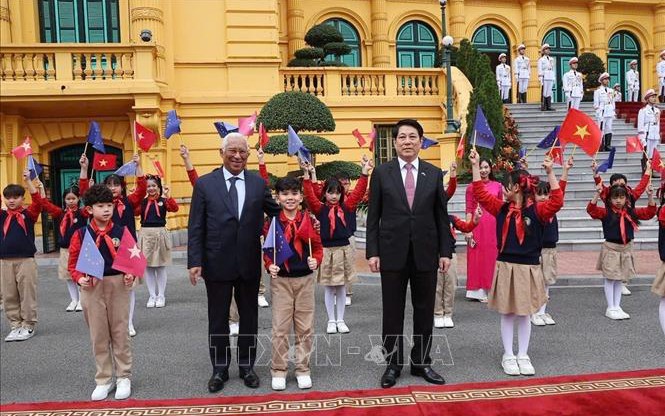 Chủ tịch nước Lương Cường chủ trì Lễ đón Chủ tịch Hội đồng châu Âu