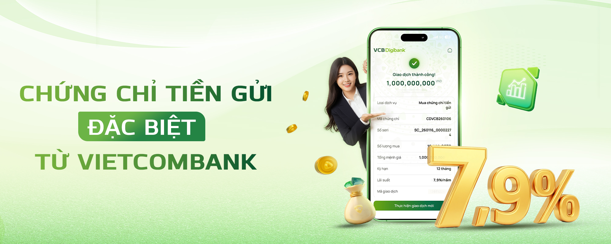 Vietcombank phát hành chứng chỉ tiền gửi trực tuyến lãi tới 7,9%/năm- Ảnh 1.