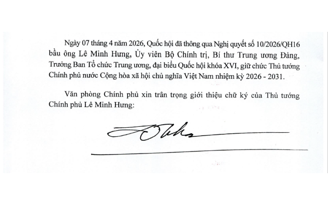 Giới thiệu chữ ký của Thủ tướng và các Phó Thủ tướng Chính phủ nhiệm kỳ 2026-2031