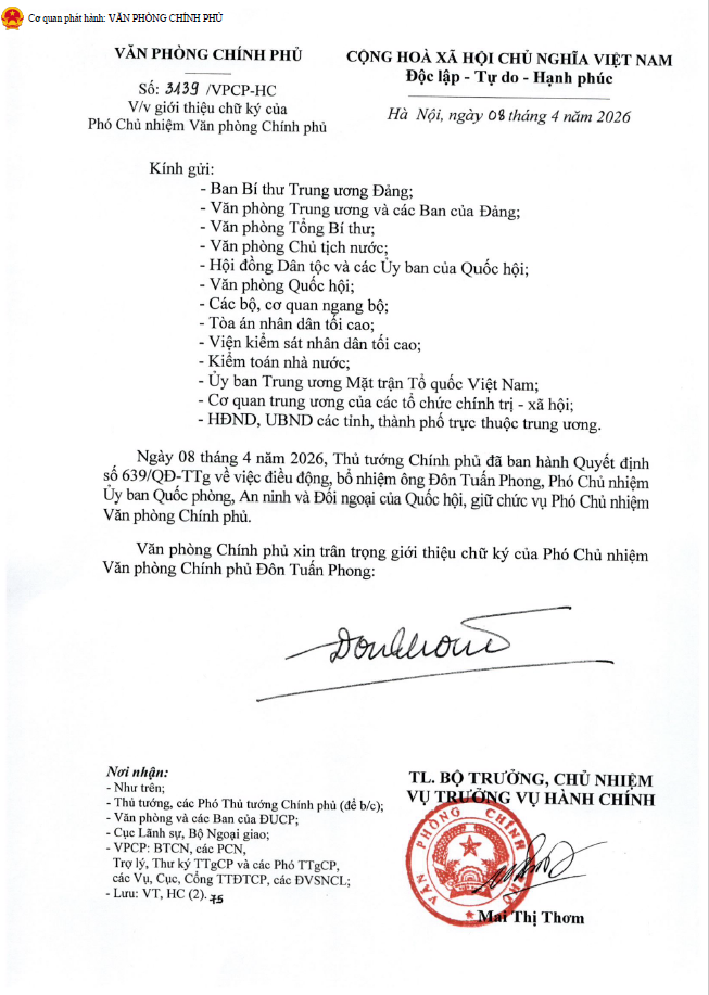 Giới thiệu chữ ký của Bộ trưởng, Chủ nhiệm và Phó Chủ nhiệm Văn phòng Chính phủ- Ảnh 2.