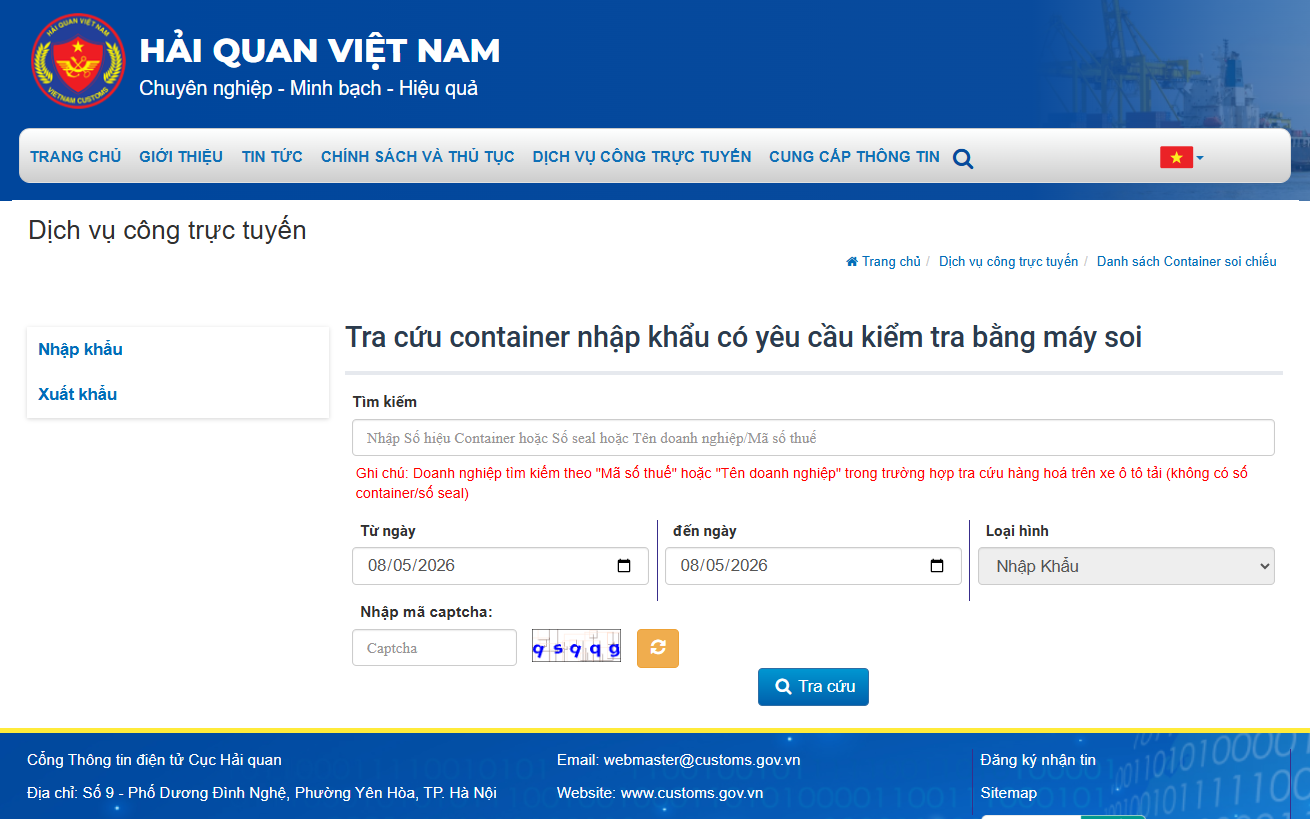 Hải quan hướng dẫn tra cứu container nhập khẩu có yêu cầu kiểm tra bằng máy soi