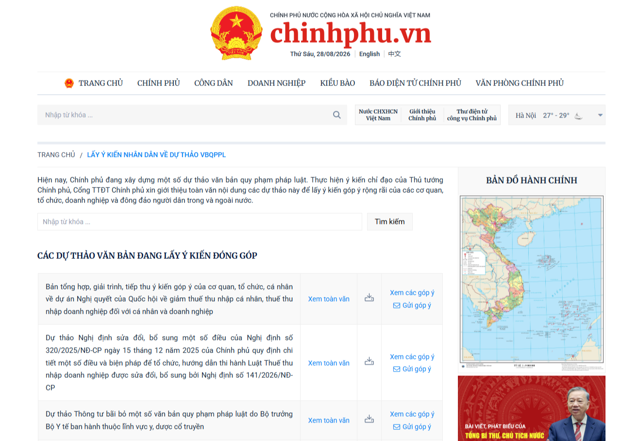 Bổ sung yêu cầu đăng tải, lấy ý kiến đối với dự án luật, pháp lệnh trên Cổng Thông tin điện tử Chính phủ- Ảnh 1.