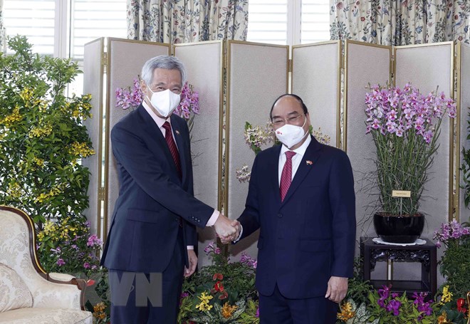 Singaporean President hosts welcome ceremony for Vietnamese counterpart - Ảnh 10.