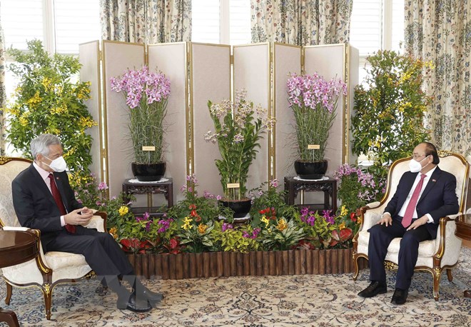 Singaporean President hosts welcome ceremony for Vietnamese counterpart - Ảnh 11.