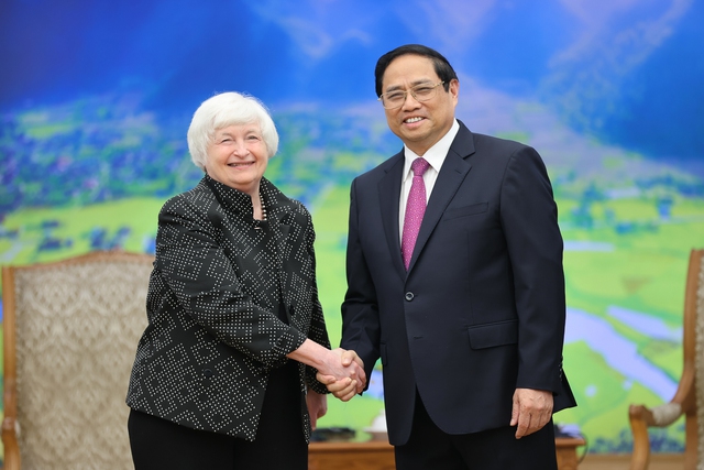 PM Pham Minh Chinh receives U.S Treasury Secretary Janet Yellen  - Ảnh 1.