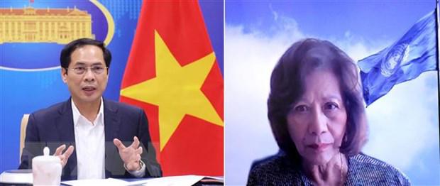 越南外长裴青山会见联合国秘书长缅甸问题特使诺埃琳·海泽 - Ảnh 1.
