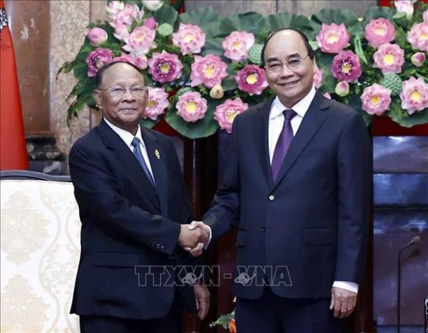 国家主席阮春福会见柬埔寨国会主席韩桑林 - Ảnh 1.