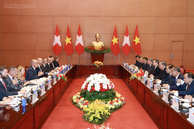 越共中央总书记、国家主席苏林与瑞士联邦主席居伊·帕姆兰举行会谈- Ảnh 2.
