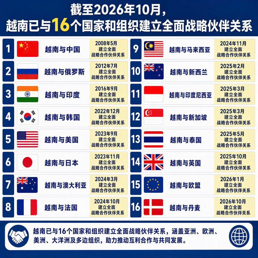 越南与16个国家和组织建立全面战略伙伴关系- Ảnh 1.