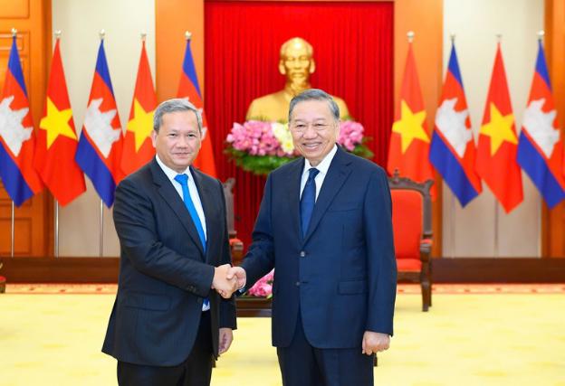 越共中央总书记、国家主席苏林会见柬埔寨首相洪玛奈- Ảnh 1. 越共中央总书记、国家主席苏林会见柬埔寨首相洪玛奈- Ảnh 1.