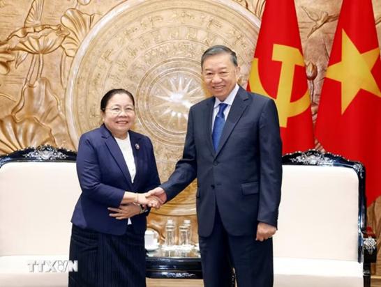 越共中央总书记、国家主席苏林会见老挝人民革命党中央组织部部长西赛- Ảnh 1.