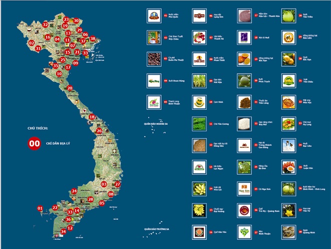 Nhãn hiệu đăng ký trên bản đồ địa lý VN giúp định vị chính xác các dịch vụ, sản phẩm địa phương. Từ các sản phẩm thực phẩm, nông sản đến các dịch vụ văn phòng, khách sạn, công ty... Các nhãn hiệu này là minh chứng cho sự phát triển mạnh mẽ của doanh nghiệp Việt Nam.