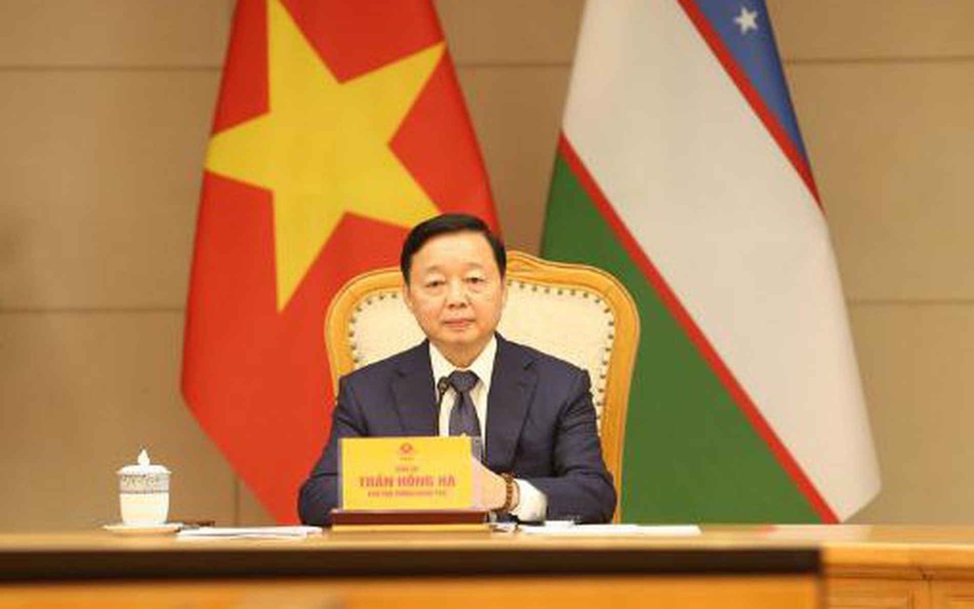 越南政府副总理陈红河与乌兹别克斯坦副总理扎姆希德·霍扎耶夫举行视频会议