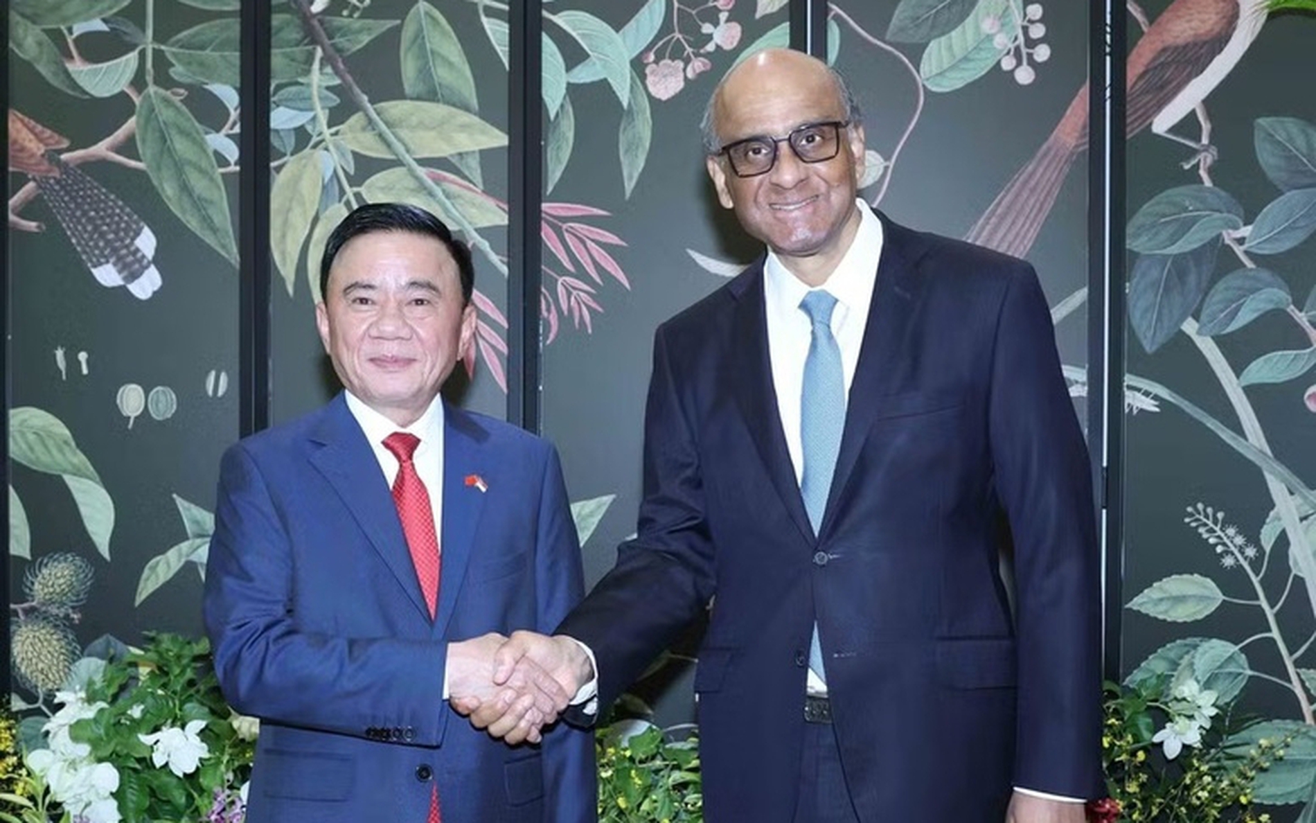 越共中央书记处常务书记陈锦绣会见新加坡总统尚达曼