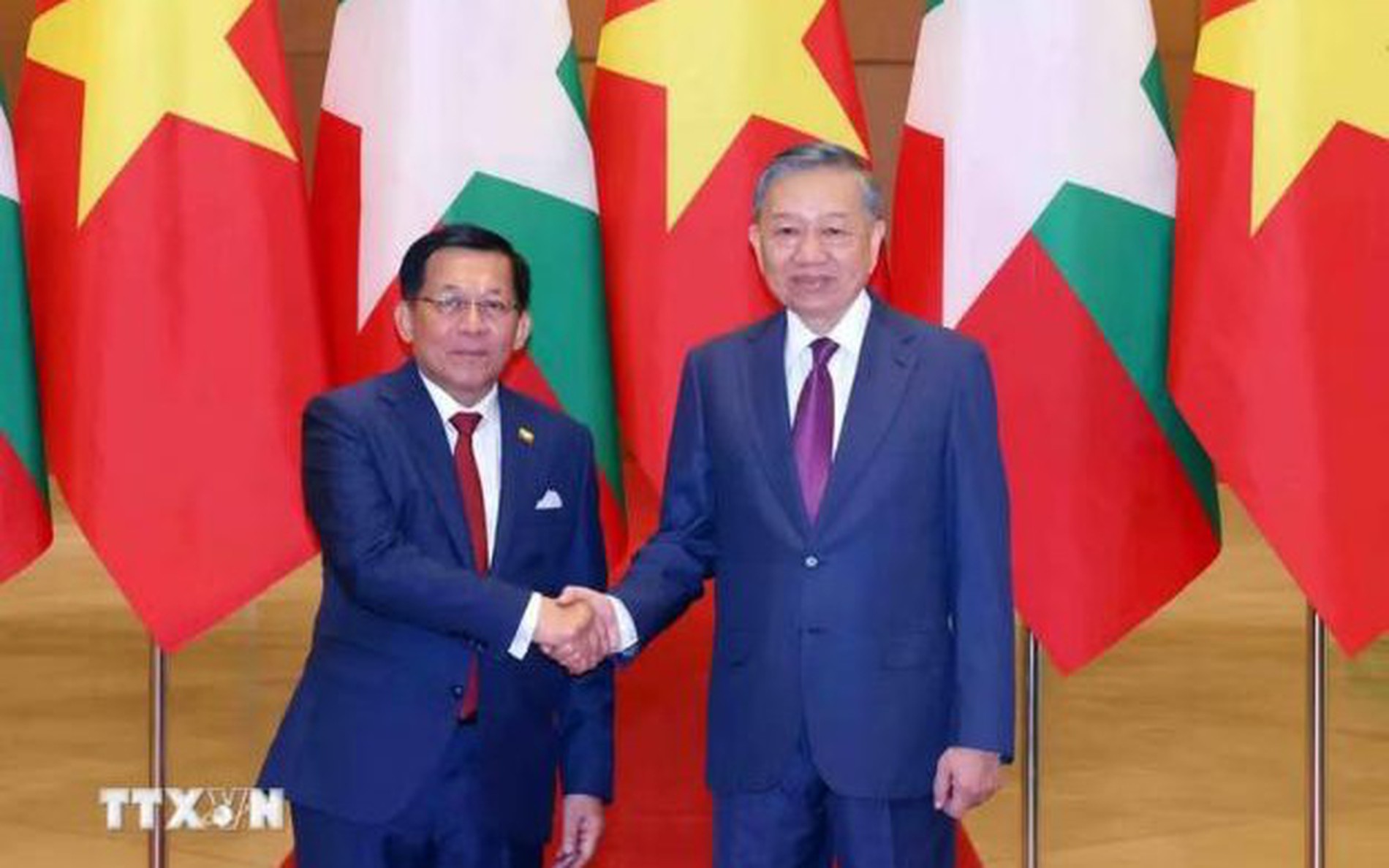 越共中央总书记、国家主席苏林同缅甸总统敏昂莱举行会谈