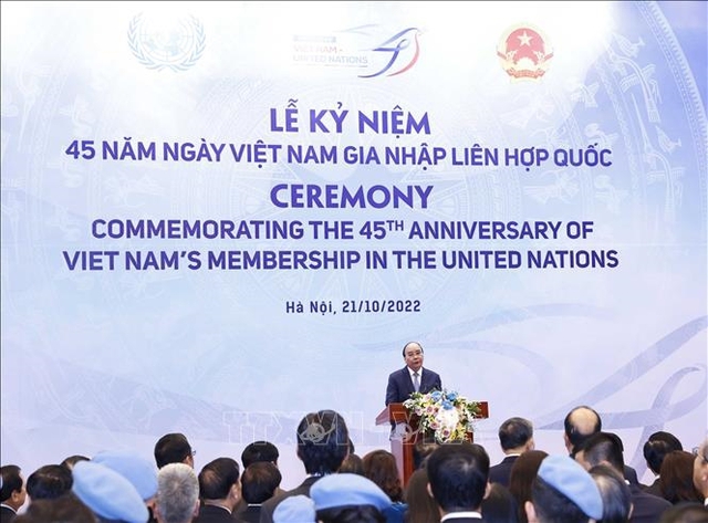 Chủ tịch nước Nguyễn Xuân Phúc và Tổng Thư ký LHQ Antonio Guterres chủ trì Lễ kỉ niệm 45 năm Việt Nam gia nhập LHQ - Ảnh 1.
