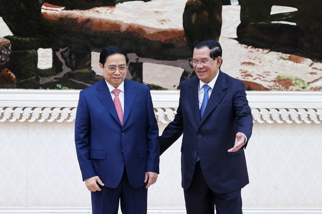 Chùm ảnh: Lễ đón chính thức Thủ tướng Phạm Minh Chính thăm Campuchia - Ảnh 3.