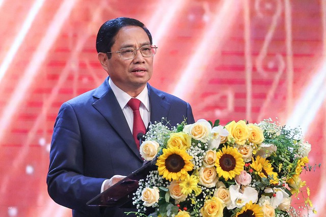 Thủ tướng Chính phủ Phạm Minh Chính dự và phát biểu tại lễ trao Giải Báo chí quốc gia Lần thứ XVI năm 2021, kỷ niệm 97 năm Ngày Báo chí Cách mạng Việt Nam. Ảnh: Nhật Bắc 