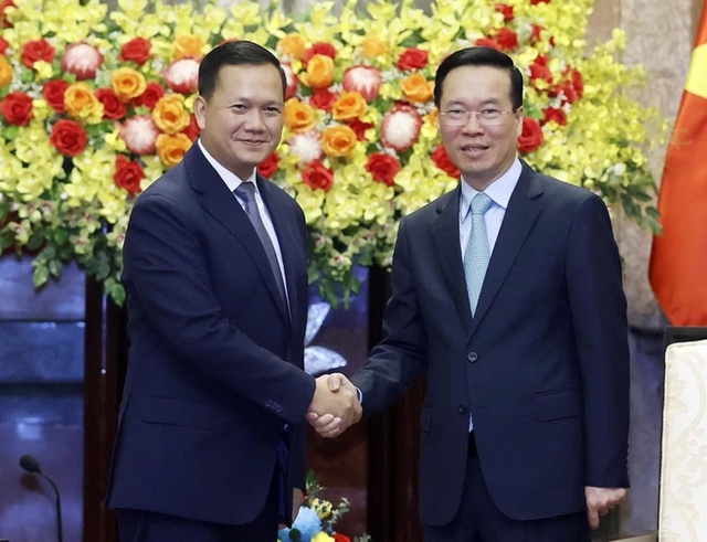 Chủ tịch nước Võ Văn Thưởng tiếp Thủ tướng Campuchia Hun Manet- Ảnh 1.