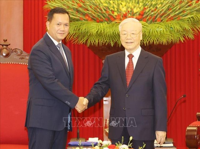 Tổng Bí thư Nguyễn Phú Trọng tiếp Thủ tướng Campuchia Hun Manet- Ảnh 1.