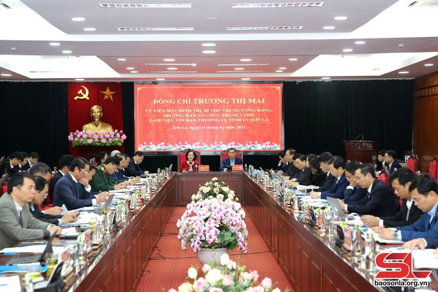 Trưởng Ban Tổ chức Trung ương Trương Thị Mai làm việc với Ban Thường vụ Tỉnh ủy Sơn La - Ảnh 2.