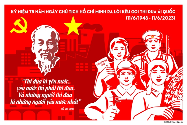 Phát hành bộ tranh cổ động tuyên truyền kỷ niệm 75 năm Ngày Chủ tịch Hồ Chí Minh ra Lời kêu gọi &quot;Thi đua ái quốc&quot; (11/6/1948-11/6/2023) - Ảnh 1.