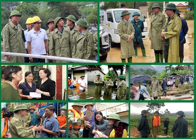 Lãnh đạo Chính phủ, lãnh đạo các bộ, ngành, địa phương kiểm tra công tác khắc phục hậu quả mưa lũ và động viên đồng bào vùng lũ.