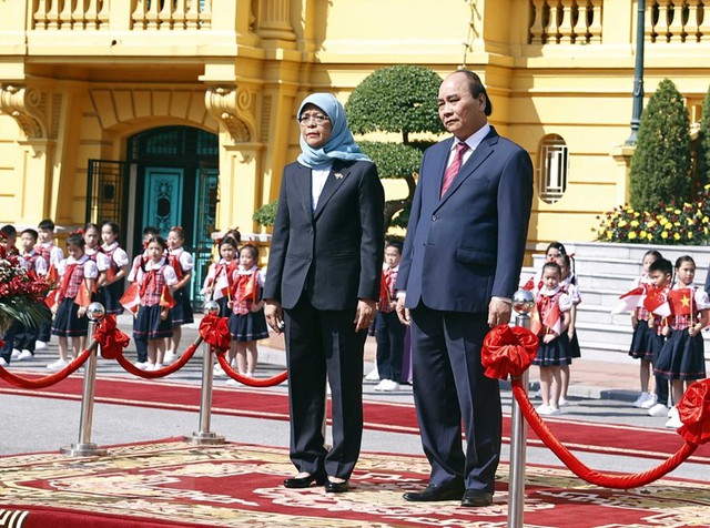 Vietnamese President hosts official welcome ceremony for Singaporean counterpart  - Ảnh 2.