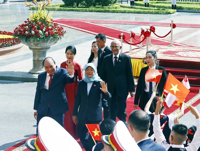 Vietnamese President hosts official welcome ceremony for Singaporean counterpart  - Ảnh 5.