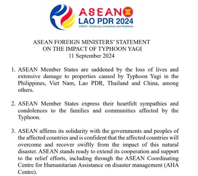 ASEAN Foreign Ministers issue statement on impact of Typhoon Yagi- Ảnh 1.