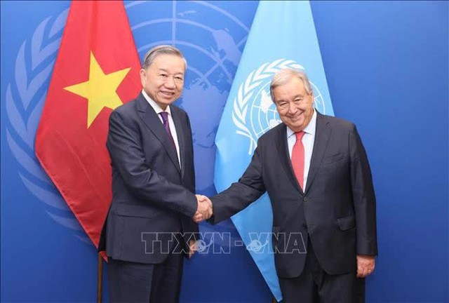 Top leader meets with UN Secretary-General António Guterres- Ảnh 1.