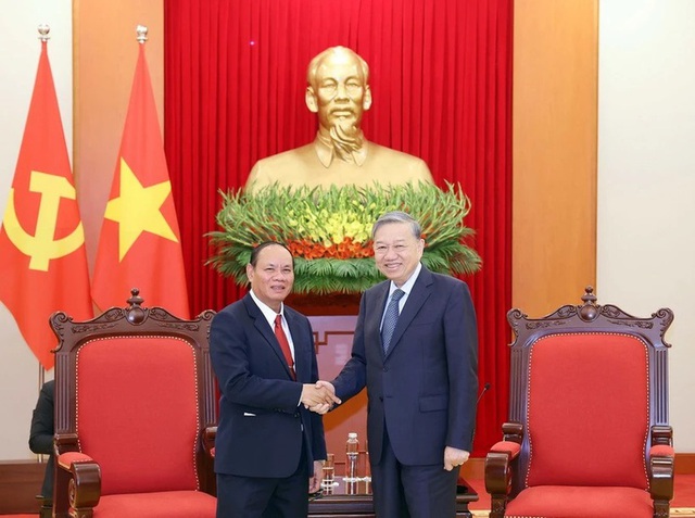 Party leader receives Lao Deputy PM- Ảnh 1.