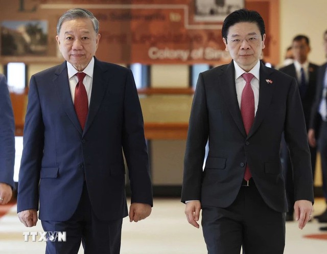 [Photos] - Official welcome ceremony for Vietnamese Party chief in Singapore- Ảnh 3.