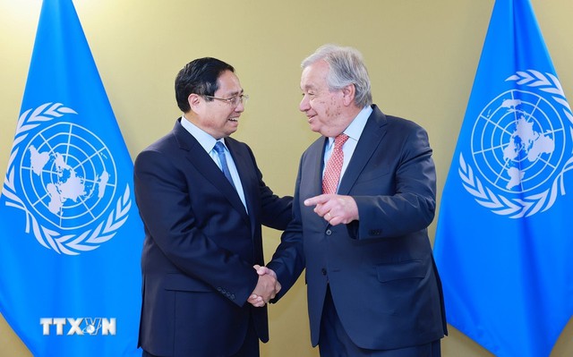 Prime Minister Pham Minh Chinh meets United Nations Secretary-General Antonio Guterres- Ảnh 1. Prime Minister Pham Minh Chinh meets United Nations Secretary-General Antonio Guterres- Ảnh 1.