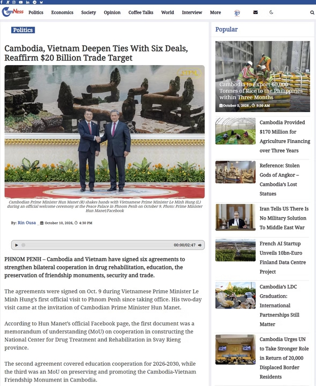 Cambodian media highlight outcomes of Vietnamese Prime Minister’s visit- Ảnh 1.