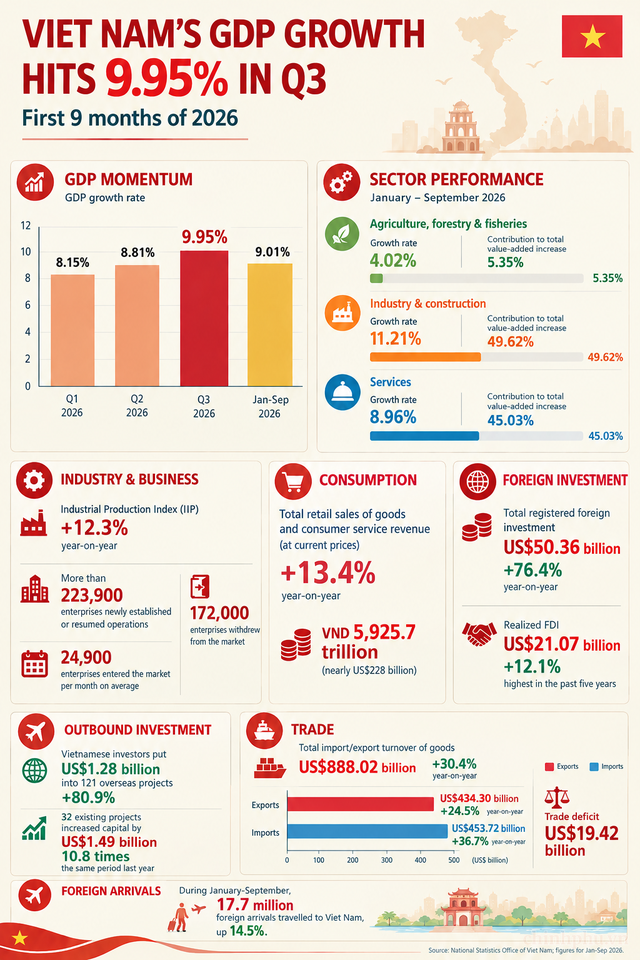 Viet Nam’s GDP growth accelerates to 9.95% in Q3- Ảnh 1.