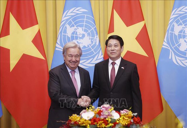 越南国家主席梁强同联合国秘书长古特雷斯举行会谈- Ảnh 1. 越南国家主席梁强同联合国秘书长古特雷斯举行会谈- Ảnh 1.