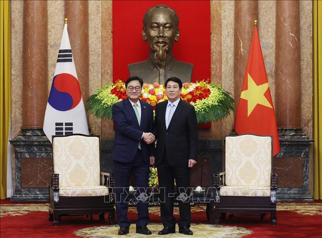 越南国家主席梁强会见韩国国会议长禹元植- Ảnh 1.